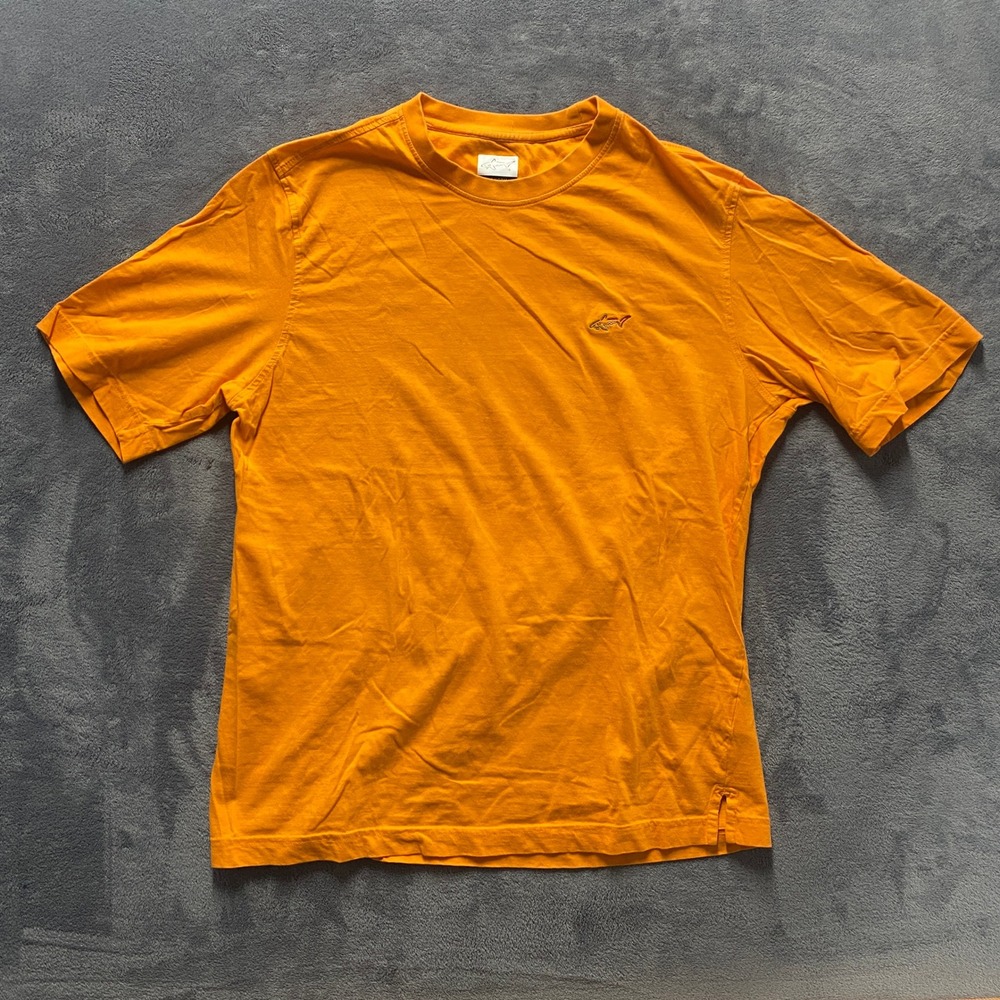 Greg Norman T-Shirt Mens Medium Orange Excellent Embroidered Shark Logo Cotton